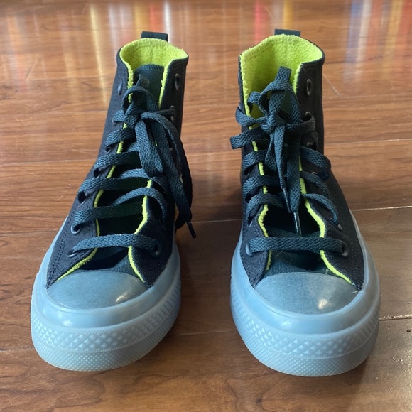 Converse High-Top Sneakers - Black and Neon Green - Picture 1 of 7
